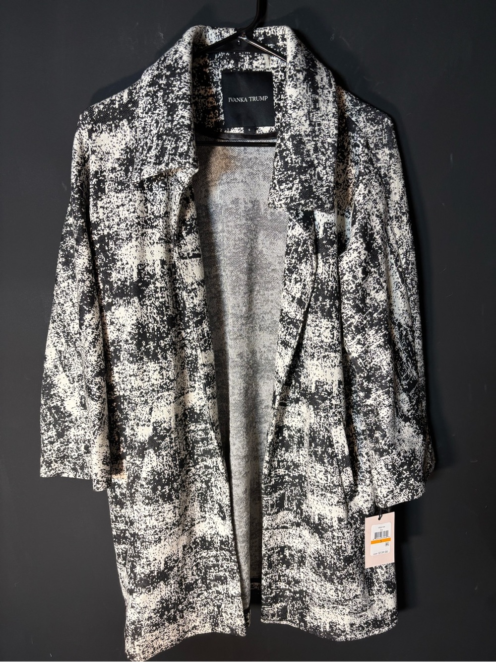 NWT Ivanka Trump Black & White Open Drape Cardigan Coat-Small